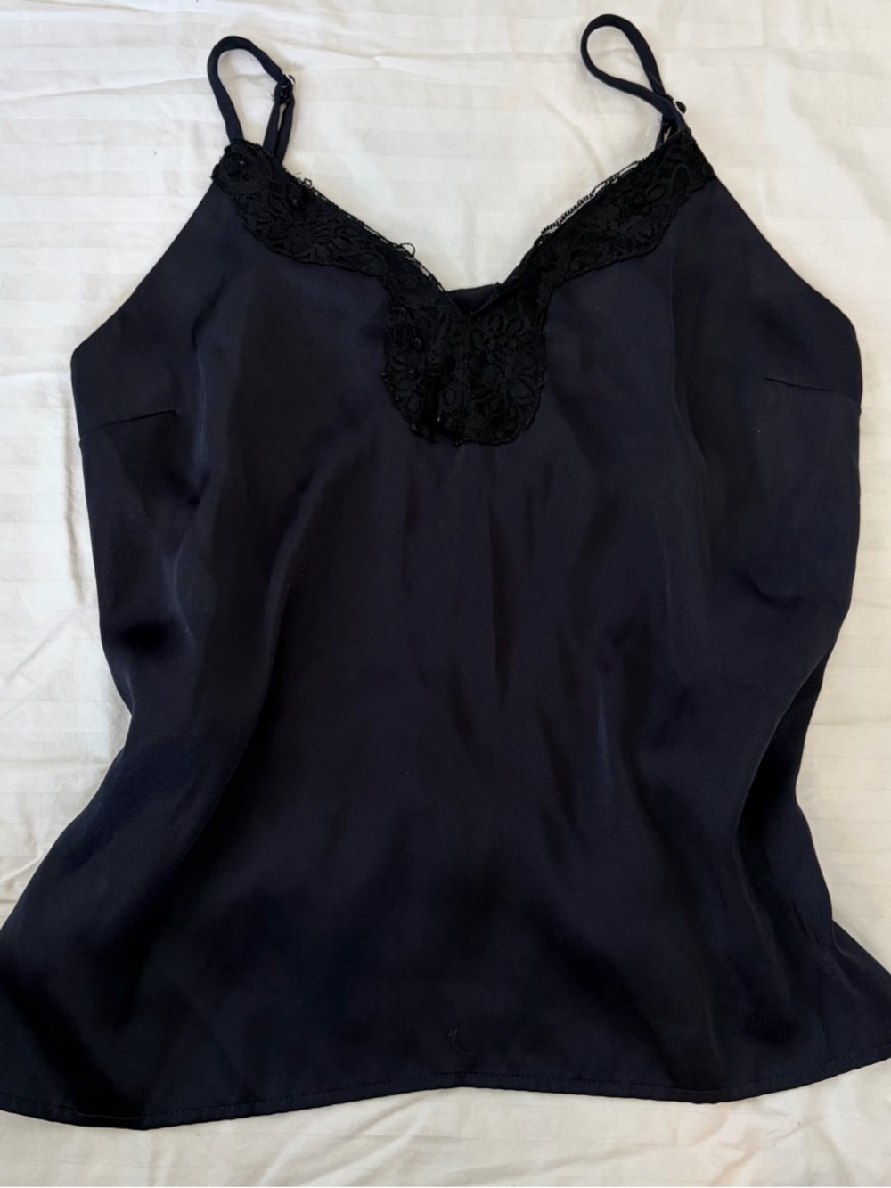 Express Navy Satin Cami with Black Lace Detail